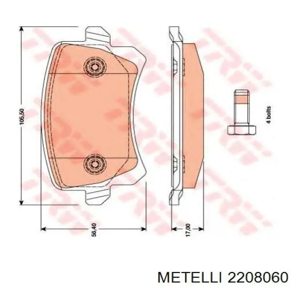 Задні гальмівні колодки 2208060 Metelli