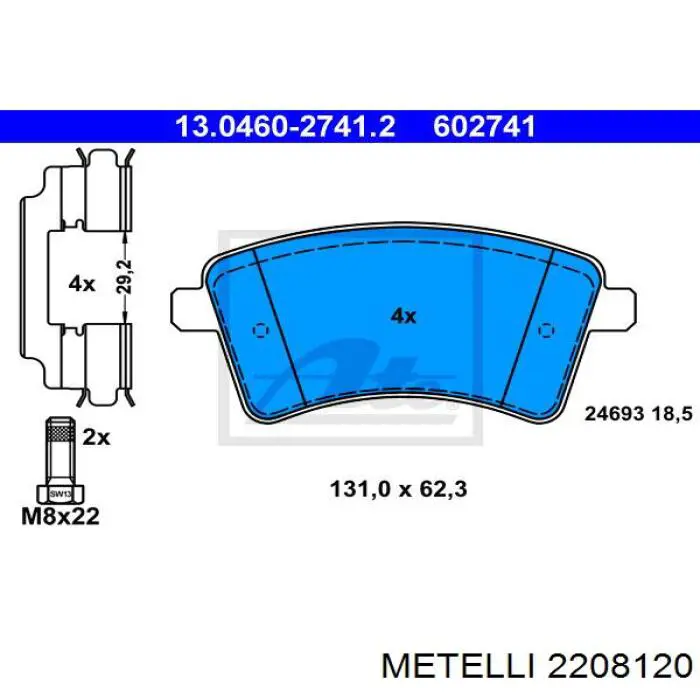 Купити 2208120 Metelli Колодки гальмівні передні, дискові