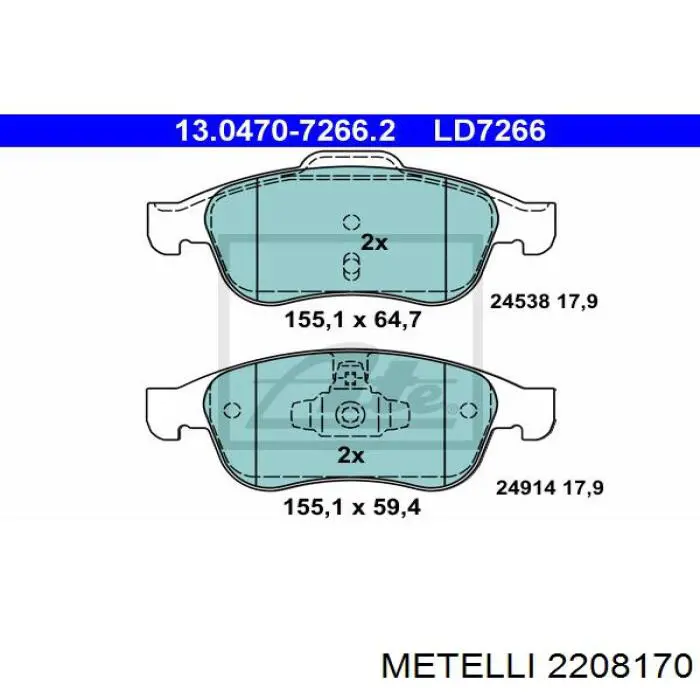Передні тормозні колодки 2208170 Metelli