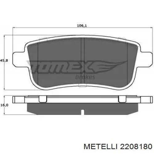 Задні гальмівні колодки 2208180 Metelli