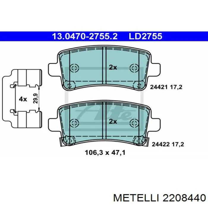 Купити 2208440 Metelli Задні колодки