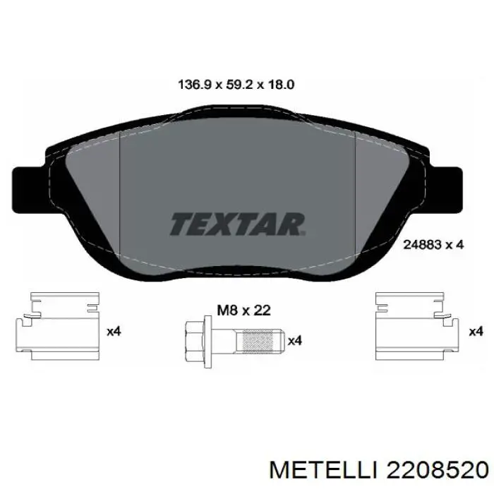 Колодки гальмівні передні, дискові 2208520 Metelli