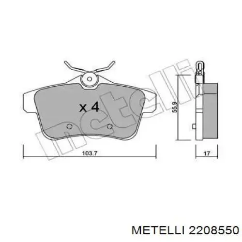 2208550 Metelli колодки гальмові задні, дискові