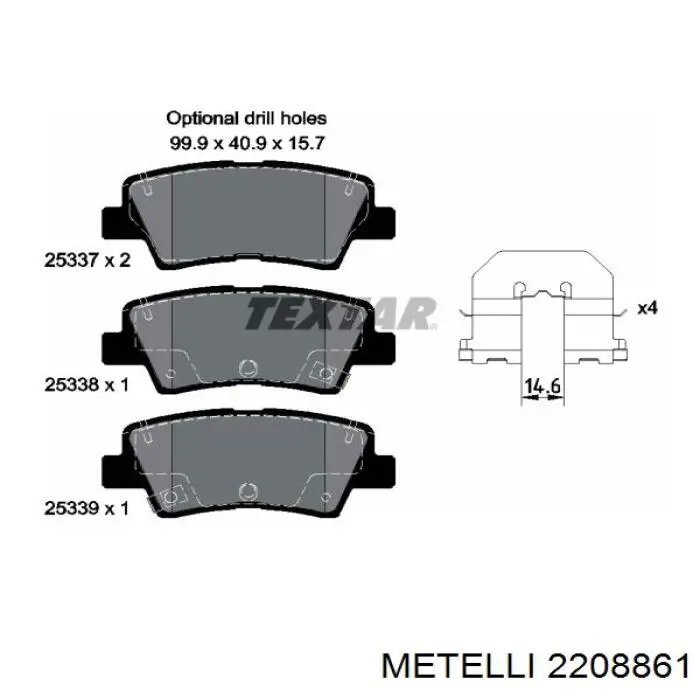 Задні гальмівні колодки Metelli 2208861 ціна, від 21.30 USD