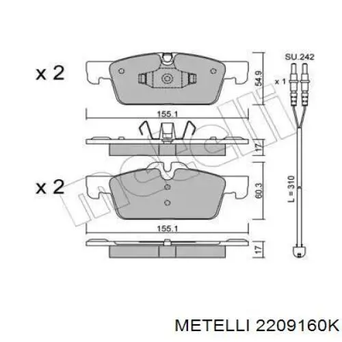 Гальмівні колодки Metelli 2209160K ціна, від 33.40 USD