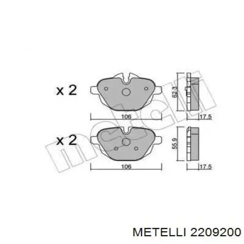 Задні гальмівні колодки Metelli 2209200 ціна, від 23.89 USD