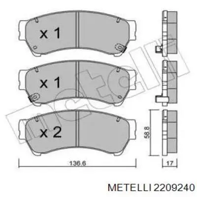2209240 Metelli Колодки гальмівні задні, дискові