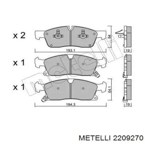 Колодки гальмівні передні, дискові 2209270 Metelli