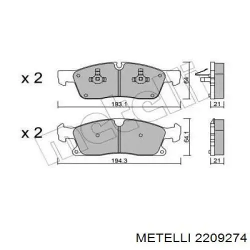 Колодки гальмівні передні, дискові 2209274 Metelli