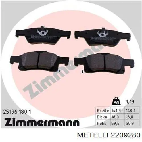 Задні гальмівні колодки Metelli 2209280 ціна, від 27.86 USD