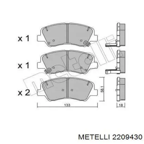 Колодки гальмівні передні, дискові 2209430 Metelli