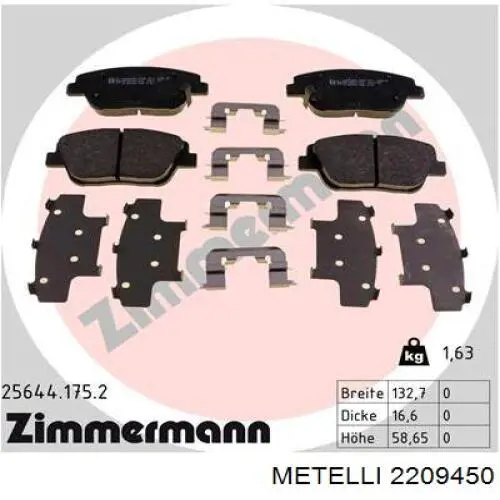 2209450 Metelli Передні гальмівні колодки