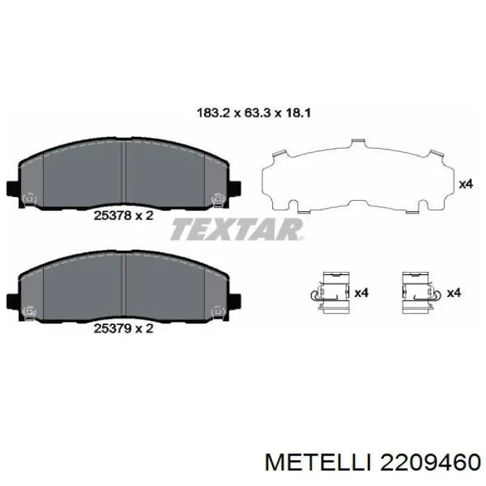 Колодки гальмівні передні, дискові 2209460 Metelli