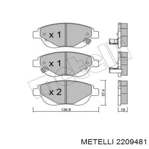 Колодки гальмівні передні, дискові 2209481 Metelli