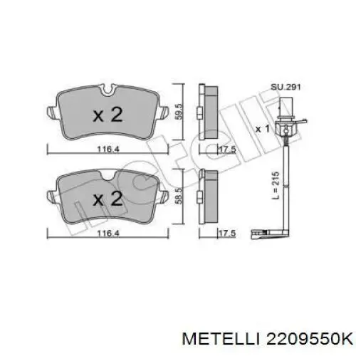 2209550K Metelli Колодки гальмівні задні, дискові