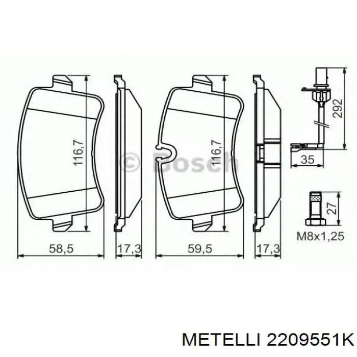 2209551K Metelli Колодки гальмівні задні, дискові