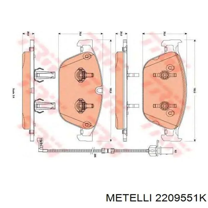 Задні гальмівні колодки Metelli 2209551K ціна, від 41.97 USD