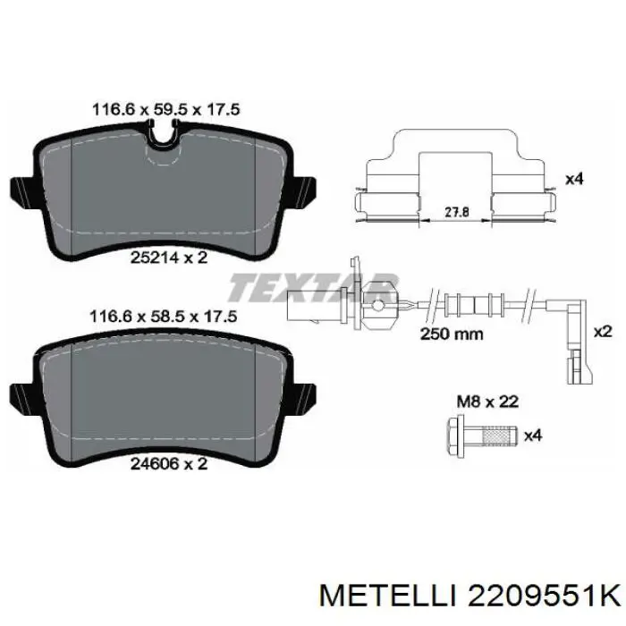 Купити 2209551K Metelli Задні колодки