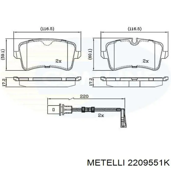 Задні гальмівні колодки 2209551K Metelli