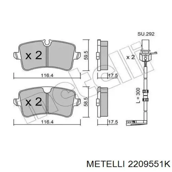 Колодки гальмові задні, дискові 2209551K Metelli