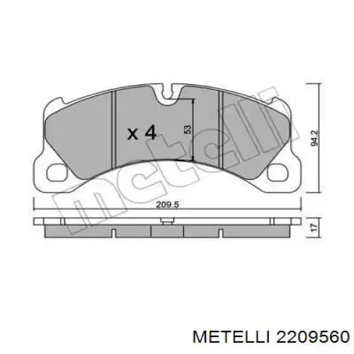 Колодки гальмівні передні, дискові 2209560 Metelli