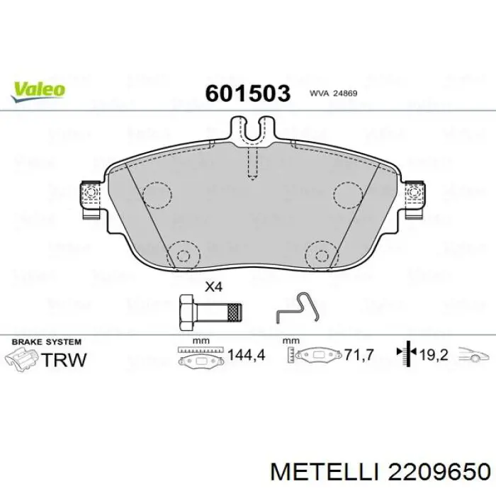 Передні тормозні колодки 2209650 Metelli
