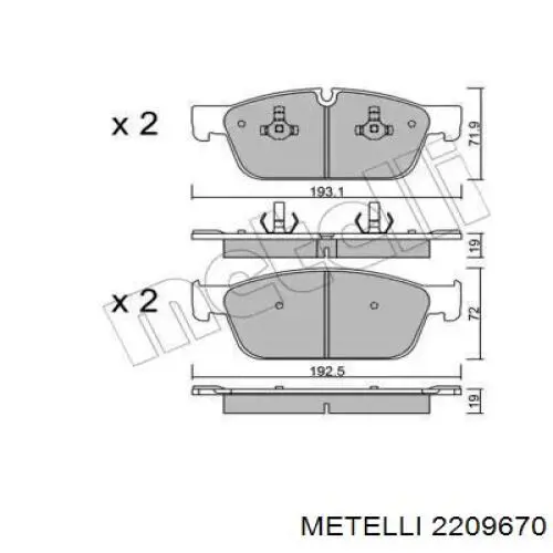 Колодки гальмівні передні, дискові 2209670 Metelli