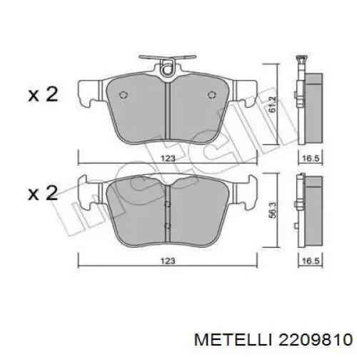 2209810 Metelli Колодки гальмівні задні, дискові