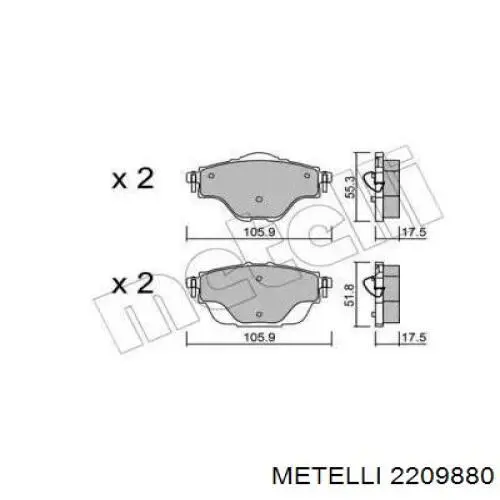 Колодки гальмові задні, дискові 2209880 Metelli