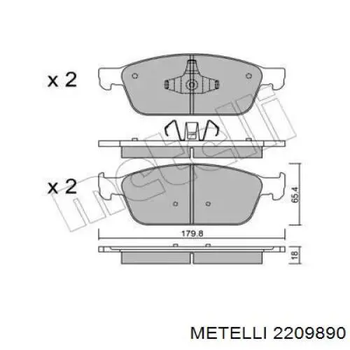 Колодки гальмівні передні, дискові 2209890 Metelli