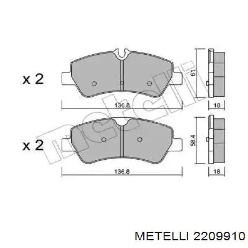 2209910 Metelli Колодки гальмівні задні, дискові