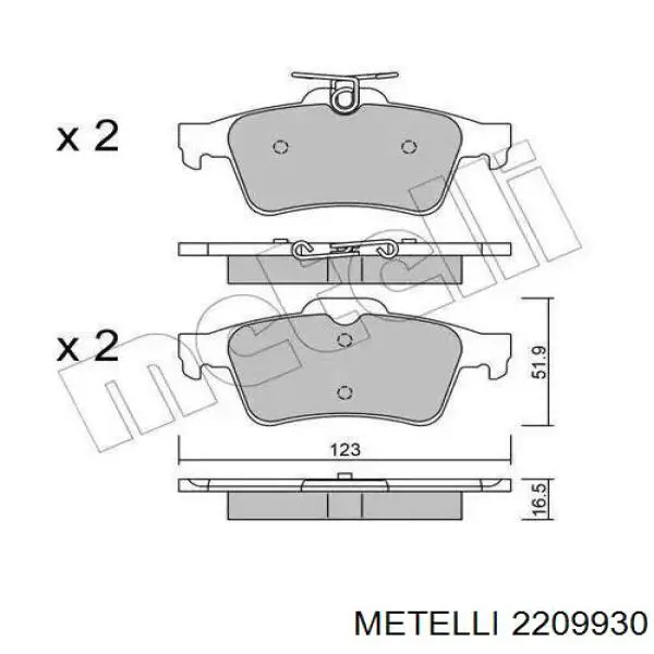 Задні гальмівні колодки 2209930 Metelli