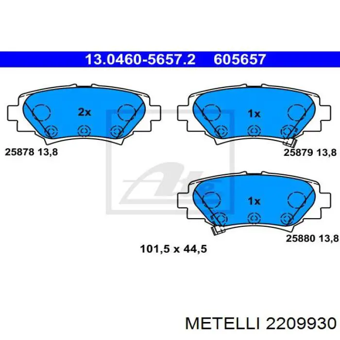 2209930 Metelli Колодки гальмівні задні, дискові