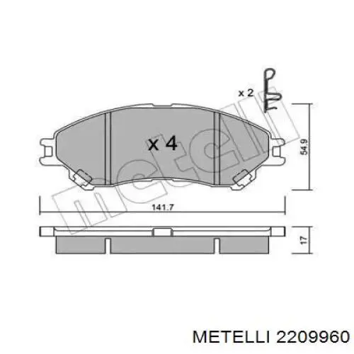 Колодки гальмівні передні, дискові 2209960 Metelli