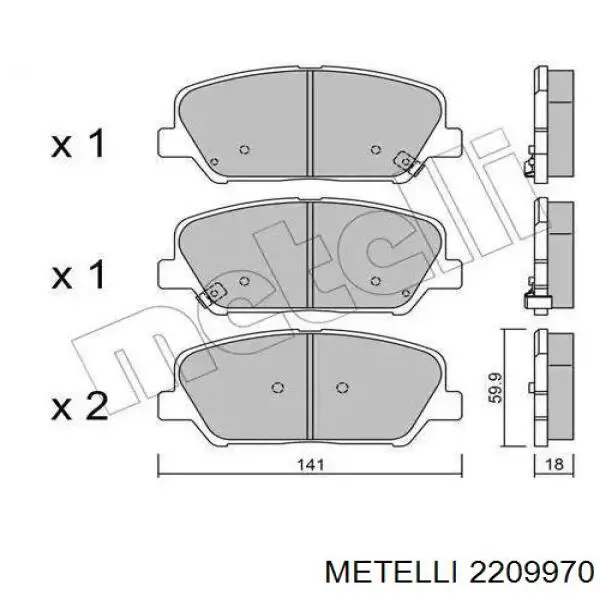 Колодки гальмівні передні, дискові 2209970 Metelli