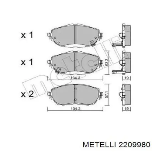 2209980 Metelli Передні гальмівні колодки