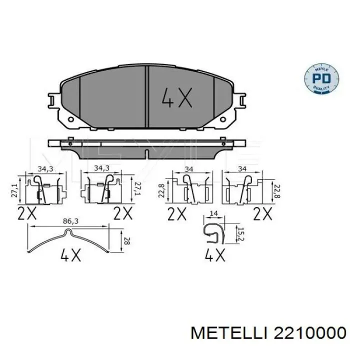 Купити 2210000 Metelli Колодки гальмівні передні, дискові