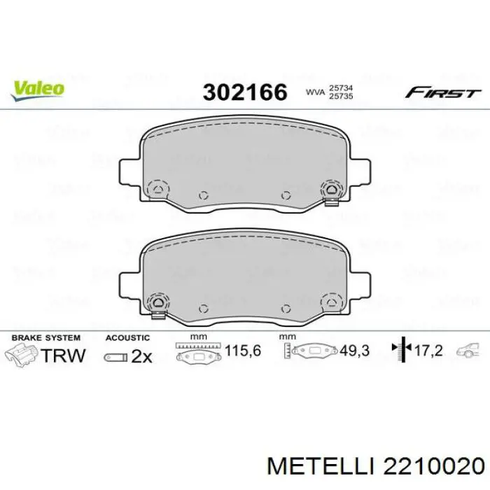 Задні гальмівні колодки Metelli 2210020 ціна, від 24.71 USD