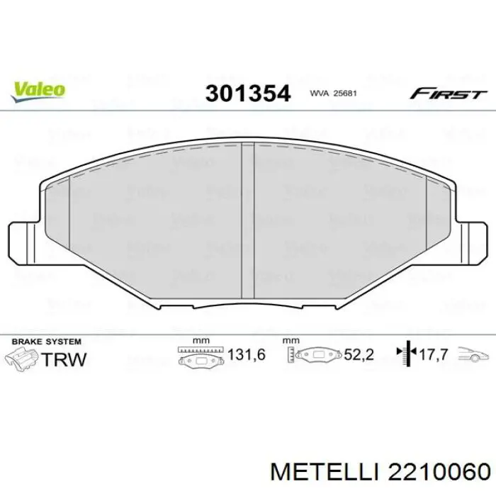 Колодки гальмівні передні, дискові 2210060 Metelli