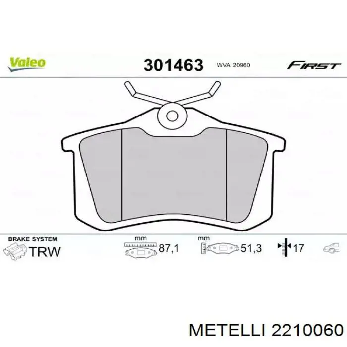 Передні тормозні колодки 2210060 Metelli