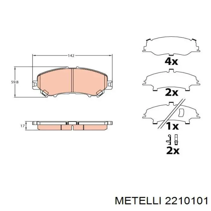 Гальмівні колодки Metelli 2210101 ціна, від 25.41 USD