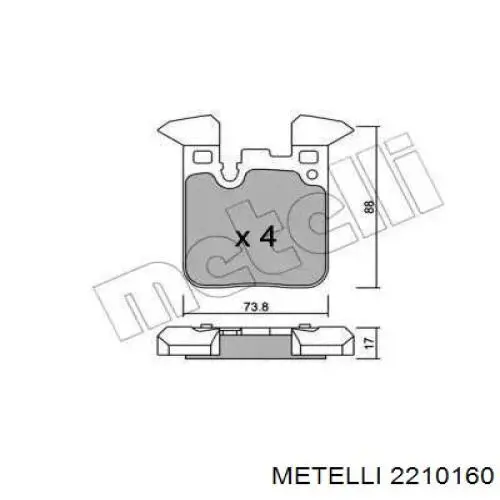 Колодки гальмові задні, дискові 2210160 Metelli