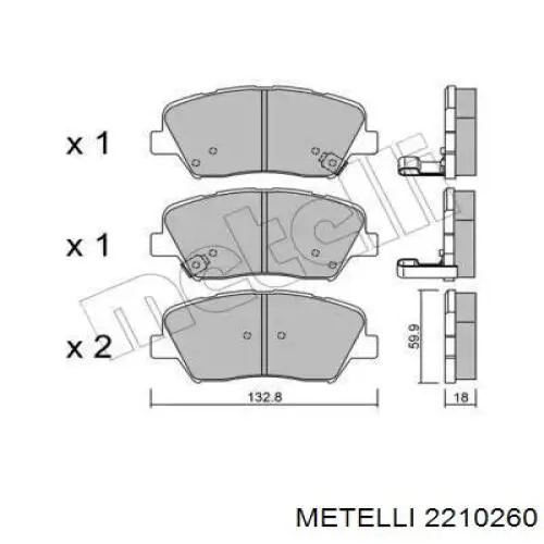 Колодки гальмівні передні, дискові 2210260 Metelli