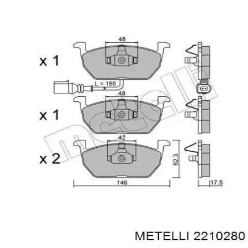 Колодки гальмівні передні, дискові 2210280 Metelli