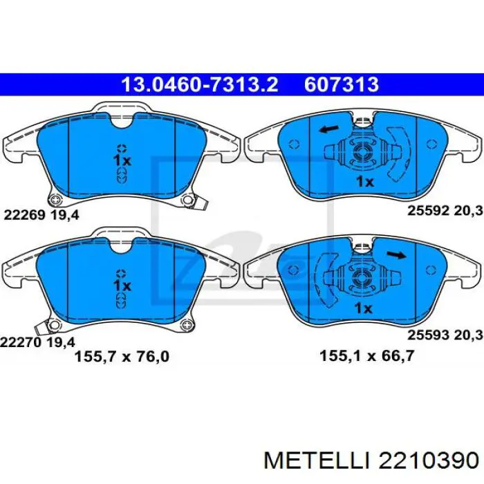Гальмівні колодки Metelli 2210390 ціна, від 32.69 USD