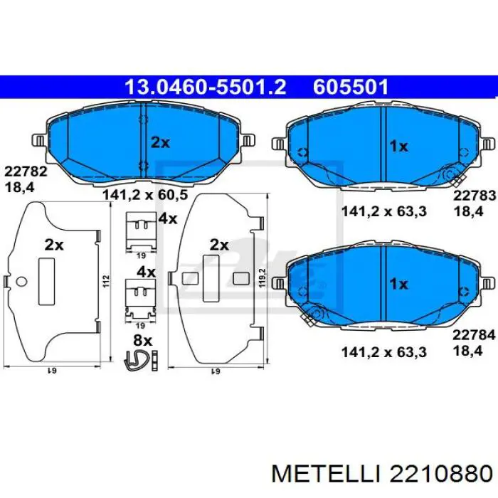 Колодки гальмівні передні, дискові 2210880 Metelli