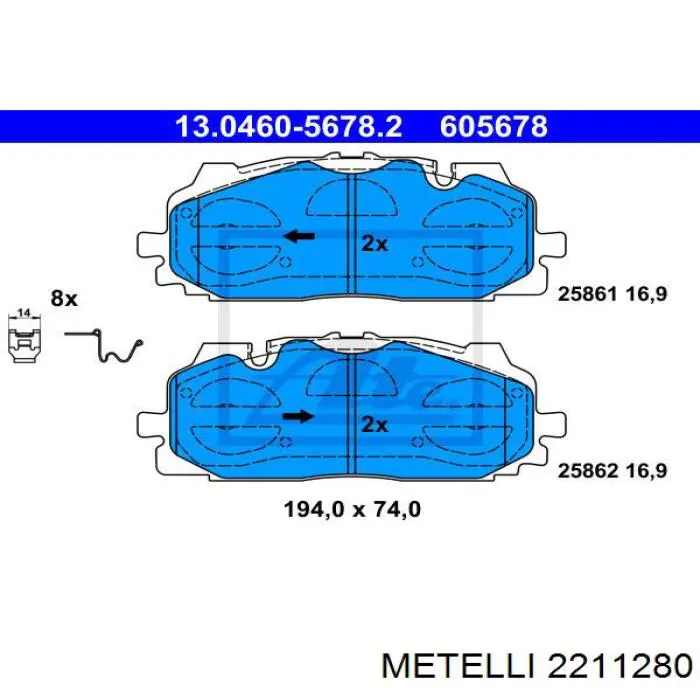 Колодки гальмівні передні, дискові 2211280 Metelli