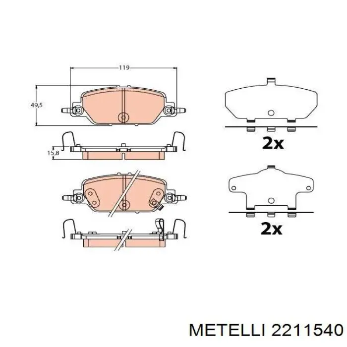 Задні гальмівні колодки Metelli 2211540 ціна, від 38.09 USD