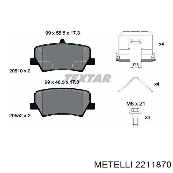 Задні гальмівні колодки Metelli 2211870 ціна, від 32.85 USD