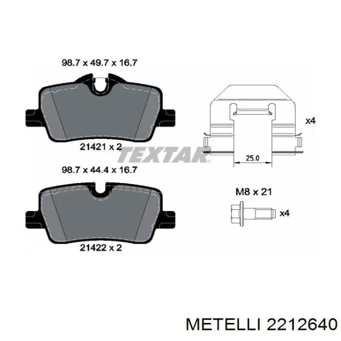 Колодки гальмові задні, дискові 2212640 Metelli